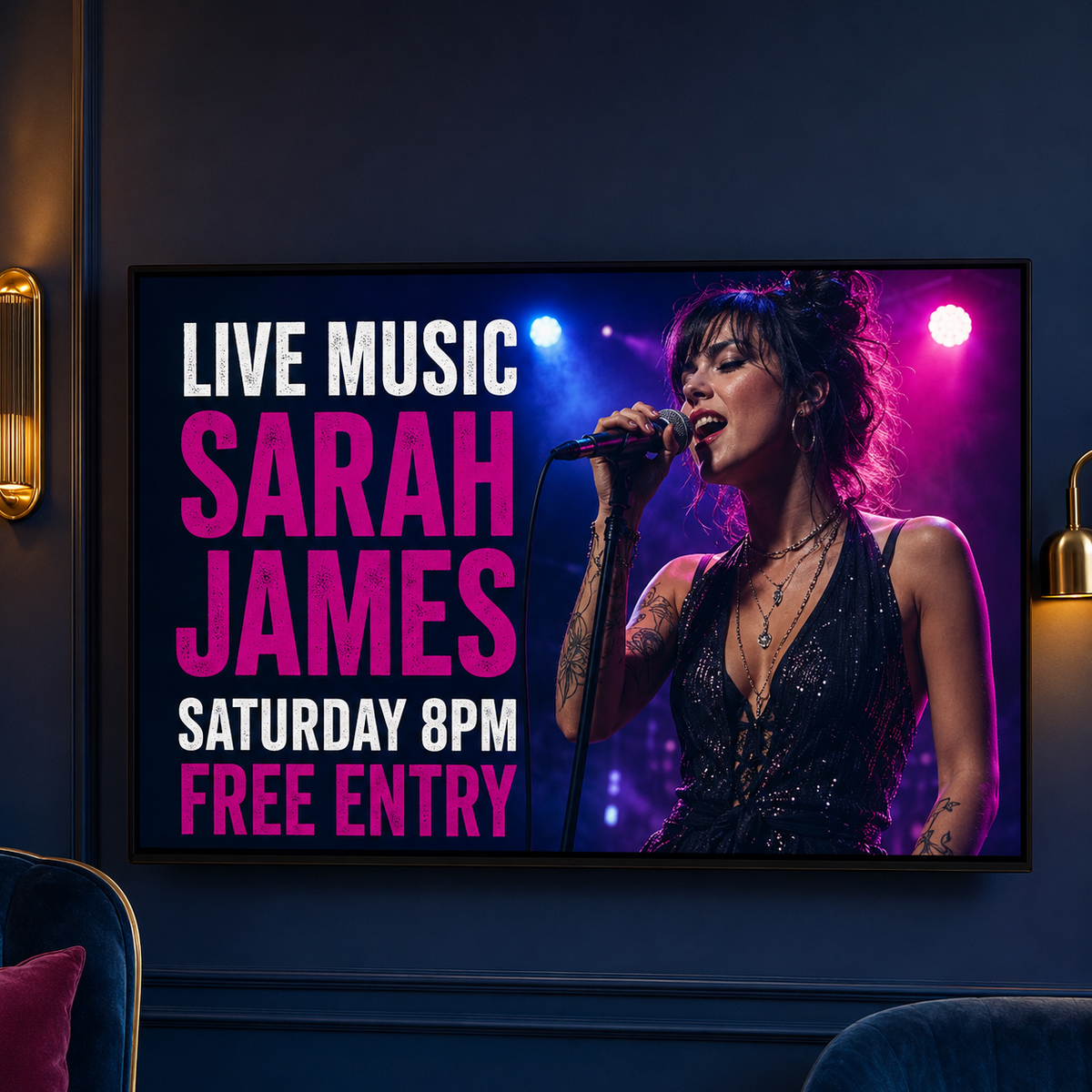 TV advertising a live singer at a venue